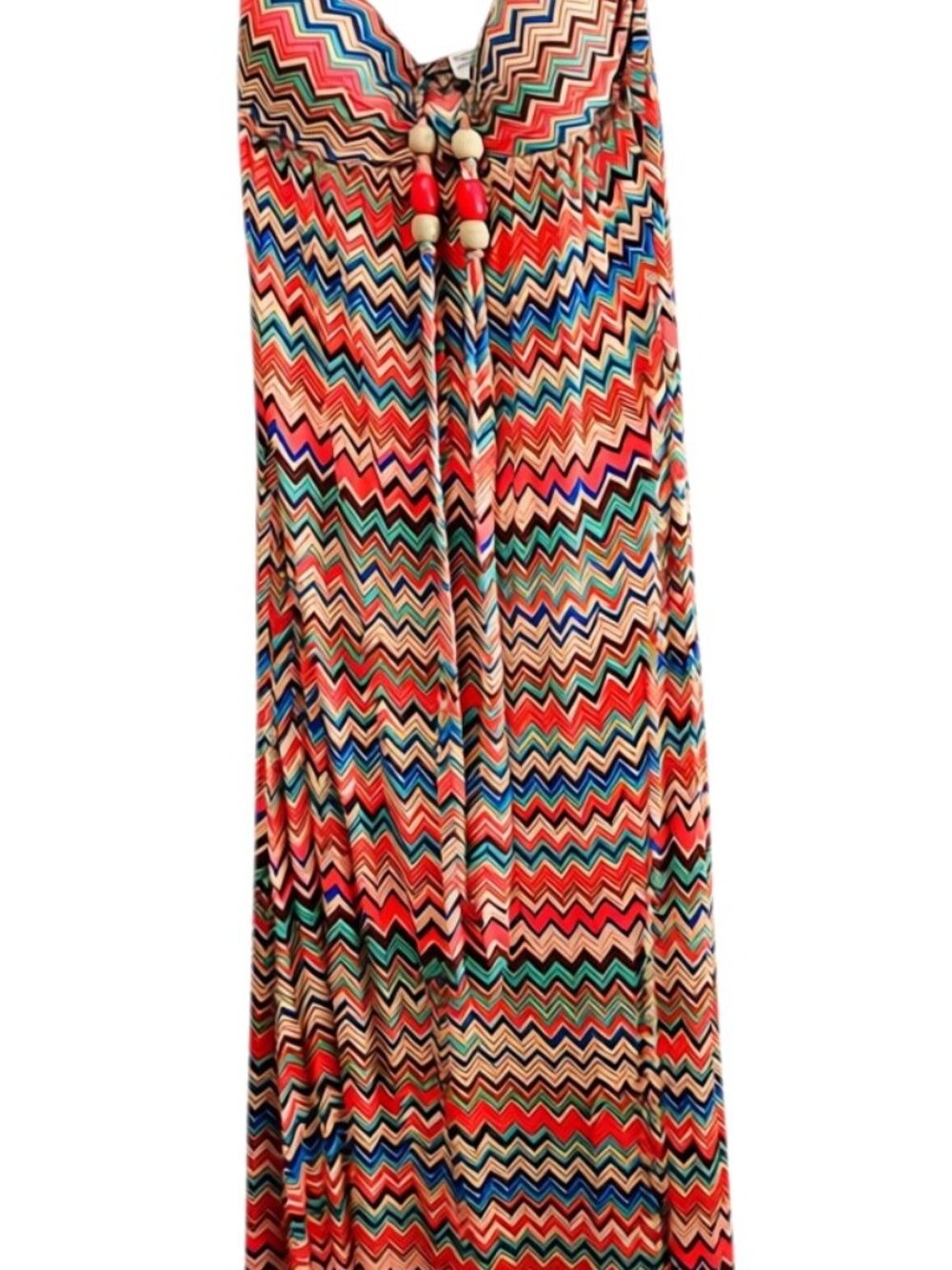 Woman's: American Rag Strapless Chevron Print Maxi Dress with Wooden Bead Detail - Picture 3 of 7